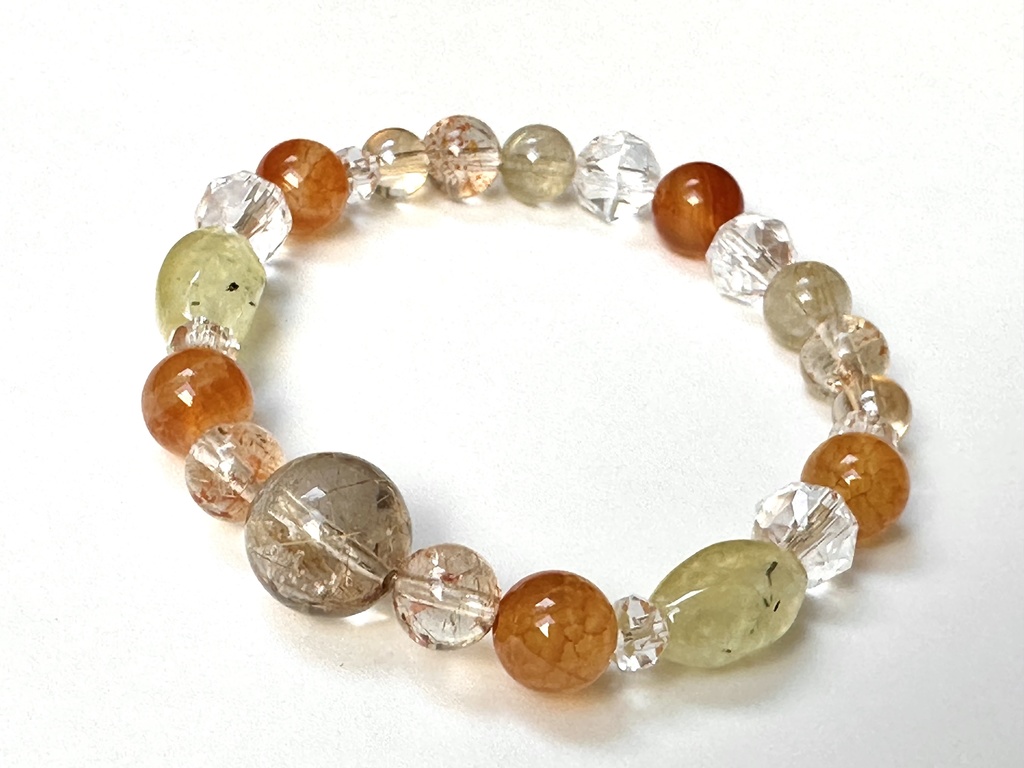 「 夕焼け-星明かり- 」 ✯ ルチルクォーツ フェルドスパーサンストーン プレナイト レッドドラゴンアゲート カーネリアン / 天然石ブレスレット パワーストーン 天然石アクセサリー