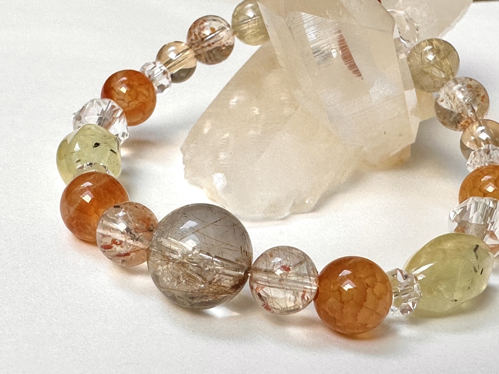 「 夕焼け-星明かり- 」 ✯ ルチルクォーツ フェルドスパーサンストーン プレナイト レッドドラゴンアゲート カーネリアン / 天然石ブレスレット パワーストーン 天然石アクセサリー