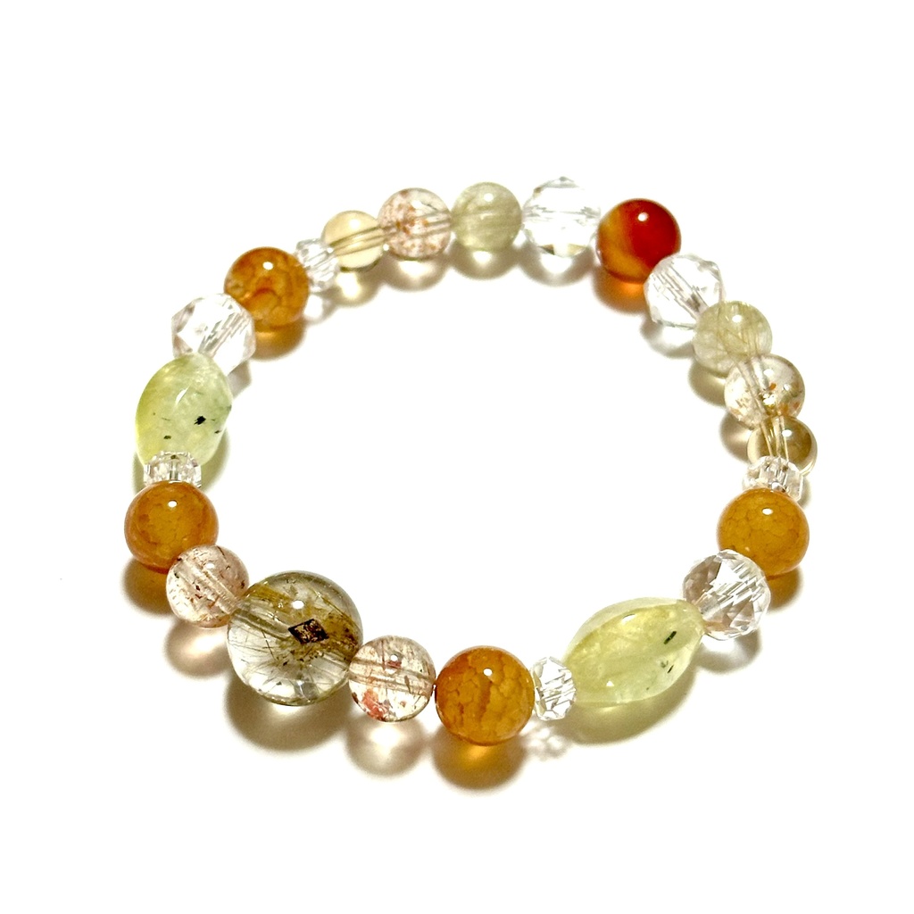 「 夕焼け-星明かり- 」 ✯ ルチルクォーツ フェルドスパーサンストーン プレナイト レッドドラゴンアゲート カーネリアン / 天然石ブレスレット パワーストーン 天然石アクセサリー