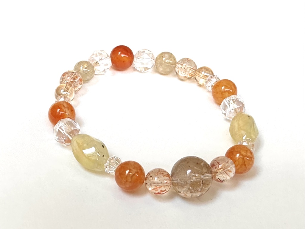 「 夕焼け-星明かり- 」 ✯ ルチルクォーツ フェルドスパーサンストーン プレナイト レッドドラゴンアゲート カーネリアン / 天然石ブレスレット パワーストーン 天然石アクセサリー