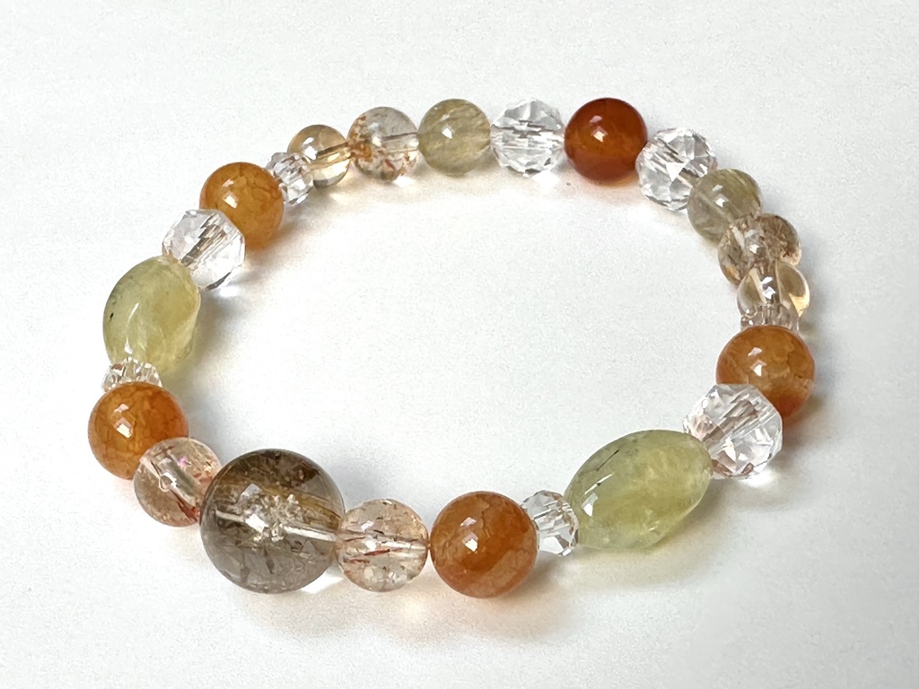 「 夕焼け-星明かり- 」 ✯ ルチルクォーツ フェルドスパーサンストーン プレナイト レッドドラゴンアゲート カーネリアン / 天然石ブレスレット パワーストーン 天然石アクセサリー