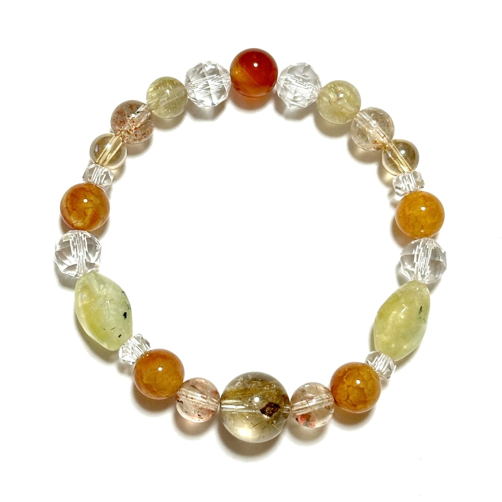 「 夕焼け-星明かり- 」 ✯ ルチルクォーツ フェルドスパーサンストーン プレナイト レッドドラゴンアゲート カーネリアン / 天然石ブレスレット パワーストーン 天然石アクセサリー