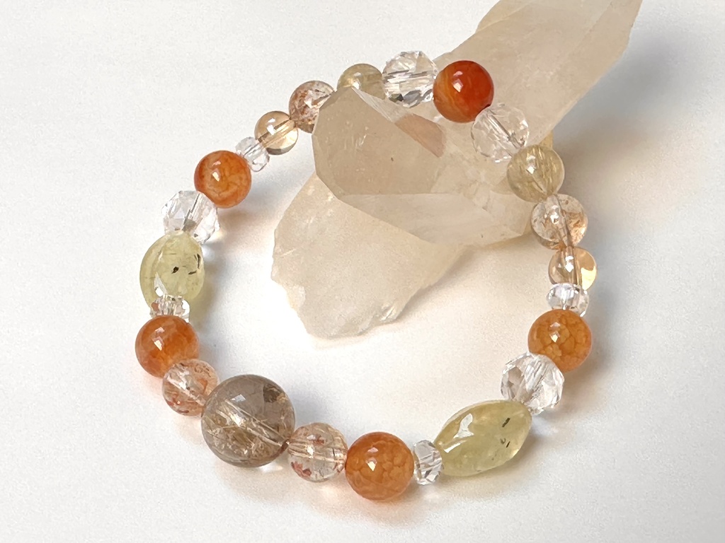 「 夕焼け-星明かり- 」 ✯ ルチルクォーツ フェルドスパーサンストーン プレナイト レッドドラゴンアゲート カーネリアン / 天然石ブレスレット パワーストーン 天然石アクセサリー