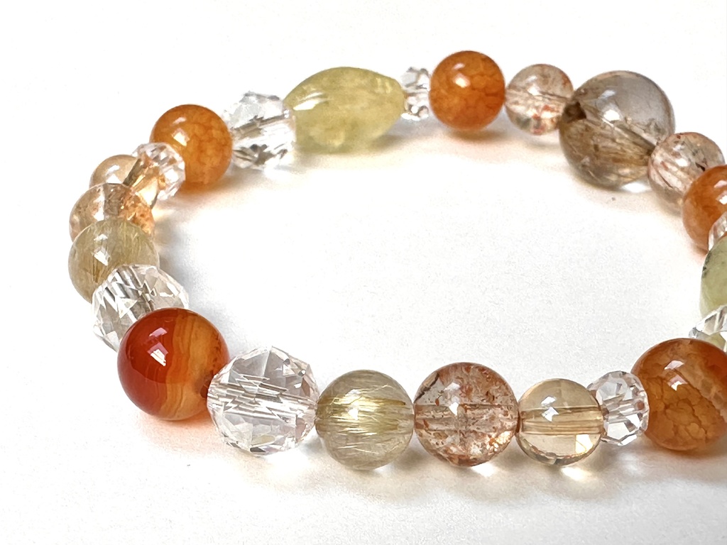 「 夕焼け-星明かり- 」 ✯ ルチルクォーツ フェルドスパーサンストーン プレナイト レッドドラゴンアゲート カーネリアン / 天然石ブレスレット パワーストーン 天然石アクセサリー