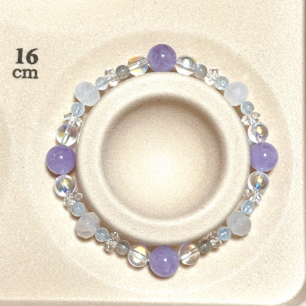 「 すみれと春風 」 ✯ ラベンダーアメジスト アクアマリン ラブラドライト 半面オーラ水晶 カルセドニー / 天然石ブレスレット パワーストーン 天然石アクセサリー