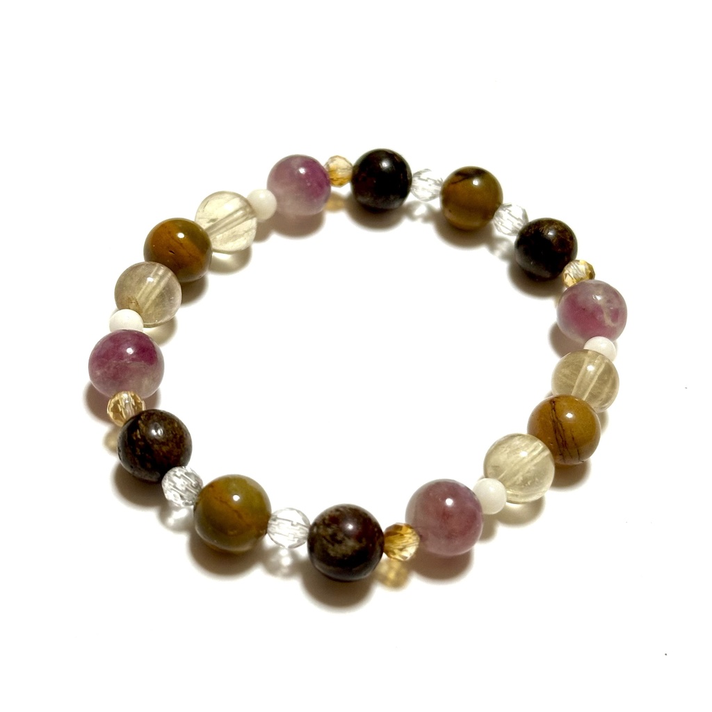 「 ふくふくスズメと梅の花 」 ✯ モッカイト ブロンザイト イエローフローライト レピドライトインピンクトルマリンシリカ / 天然石ブレスレット パワーストーン 天然石アクセサリー