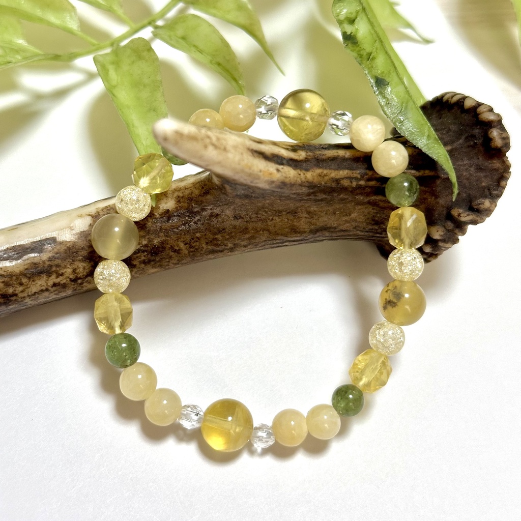 「 微笑むミモザ 」 ✯ イエローフローライト アラゴナイト デンドリティックイエローオパール グリーンアパタイト / 天然石ブレスレット パワーストーン 天然石アクセサリー