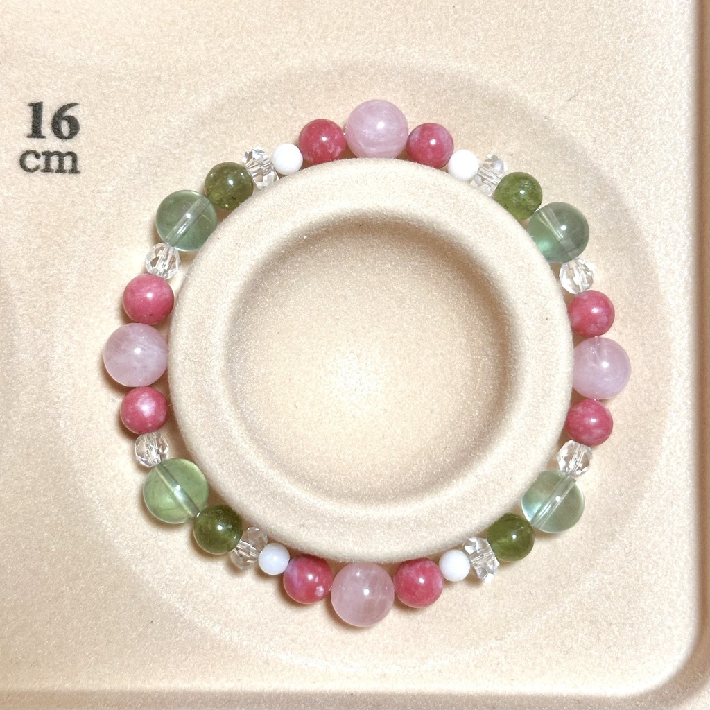 「 花海棠 」 ✯ ローズクォーツ チューライト ホワイトコーラル グリーンアパタイト グリーンフローライト / 天然石ブレスレット パワーストーン 天然石アクセサリー