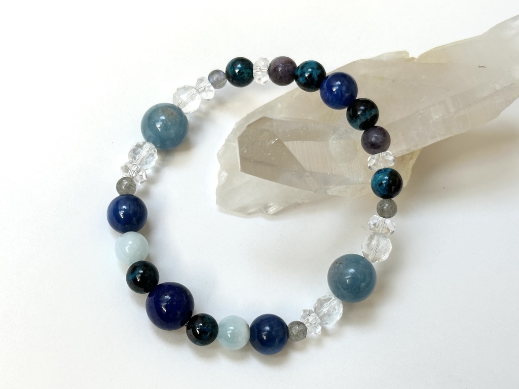 「 遠き青 」 ✯ ラピスラズリ クリソコラ ラリマー カイヤナイト ラブラドライト ヘマタイトインアクアマリン フローライト / 天然石ブレスレット パワーストーン 天然石アクセサリー