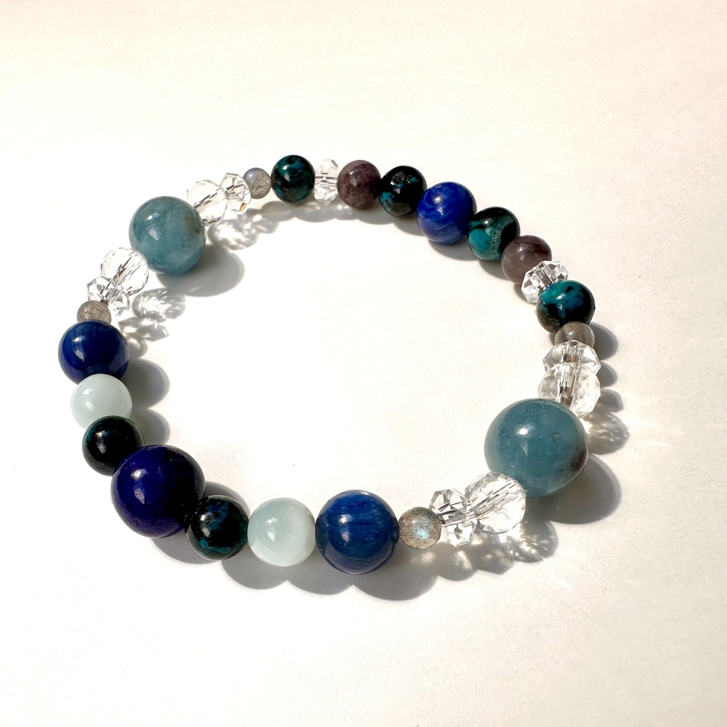 「 遠き青 」 ✯ ラピスラズリ クリソコラ ラリマー カイヤナイト ラブラドライト ヘマタイトインアクアマリン フローライト / 天然石ブレスレット パワーストーン 天然石アクセサリー