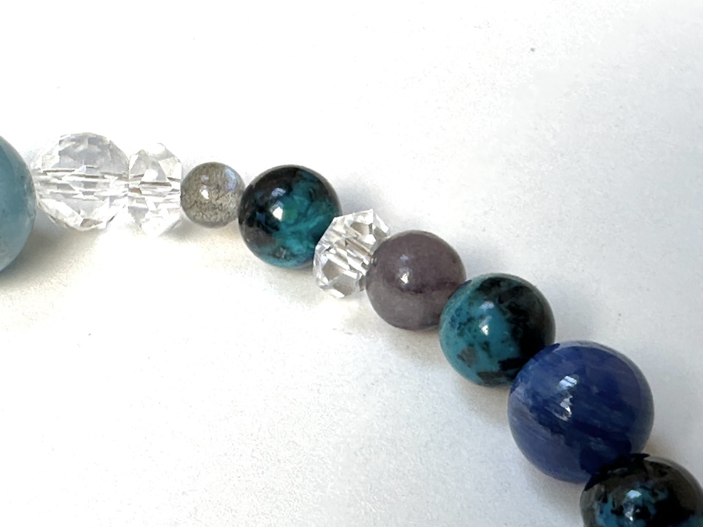 「 遠き青 」 ✯ ラピスラズリ クリソコラ ラリマー カイヤナイト ラブラドライト ヘマタイトインアクアマリン フローライト / 天然石ブレスレット パワーストーン 天然石アクセサリー