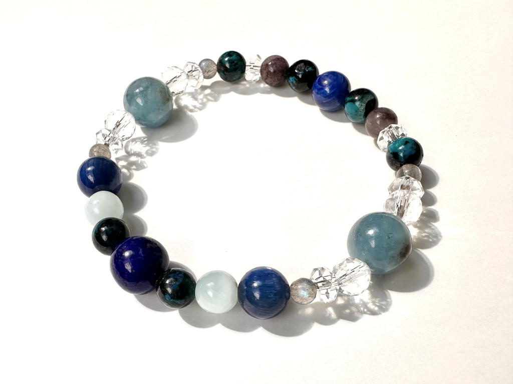「 遠き青 」 ✯ ラピスラズリ クリソコラ ラリマー カイヤナイト ラブラドライト ヘマタイトインアクアマリン フローライト / 天然石ブレスレット パワーストーン 天然石アクセサリー