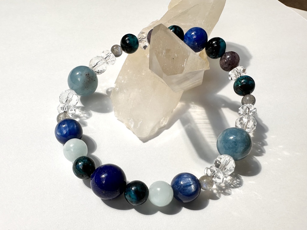「 遠き青 」 ✯ ラピスラズリ クリソコラ ラリマー カイヤナイト ラブラドライト ヘマタイトインアクアマリン フローライト / 天然石ブレスレット パワーストーン 天然石アクセサリー