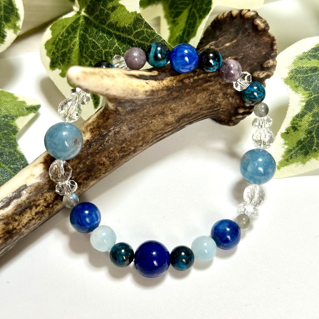 「 遠き青 」 ✯ ラピスラズリ クリソコラ ラリマー カイヤナイト ラブラドライト ヘマタイトインアクアマリン フローライト / 天然石ブレスレット パワーストーン 天然石アクセサリー