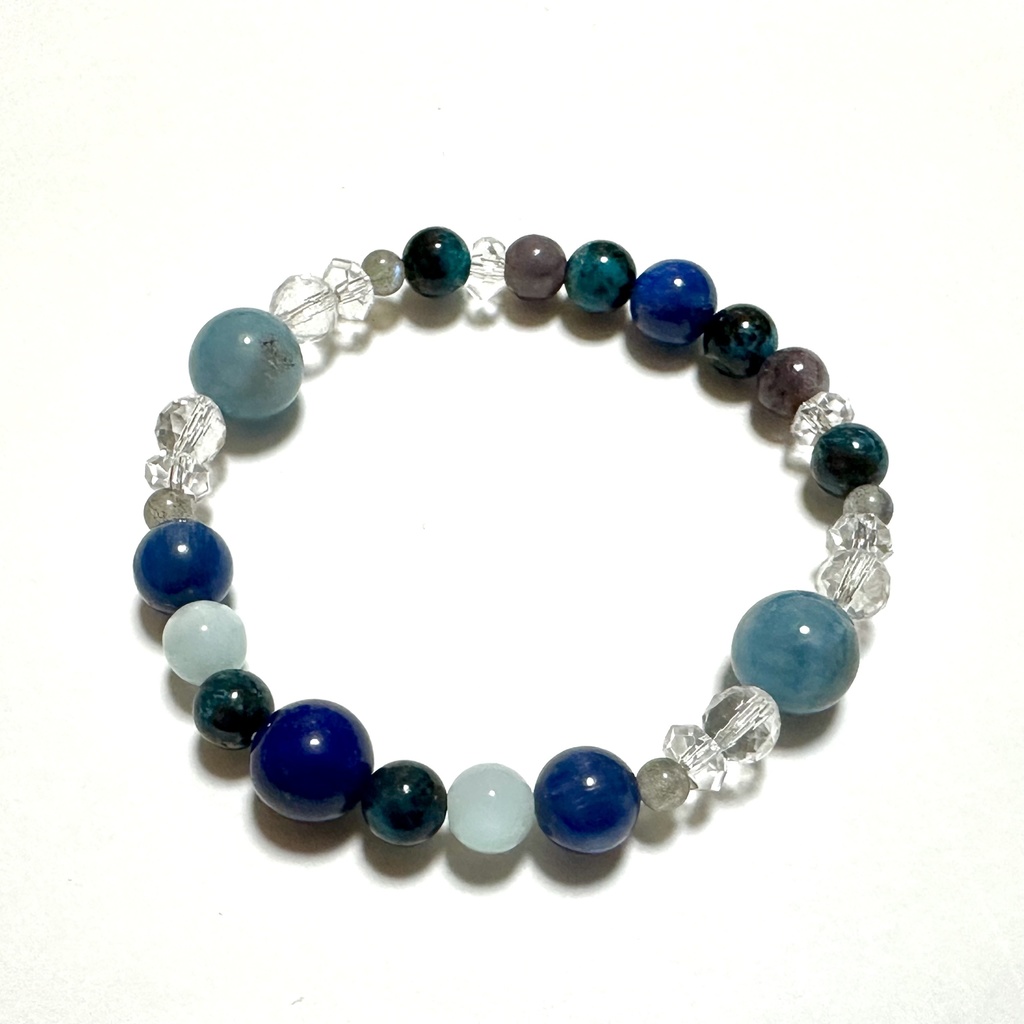 「 遠き青 」 ✯ ラピスラズリ クリソコラ ラリマー カイヤナイト ラブラドライト ヘマタイトインアクアマリン フローライト / 天然石ブレスレット パワーストーン 天然石アクセサリー