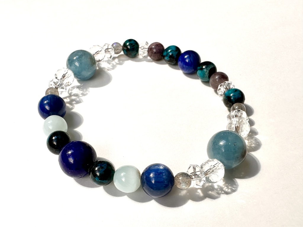 「 遠き青 」 ✯ ラピスラズリ クリソコラ ラリマー カイヤナイト ラブラドライト ヘマタイトインアクアマリン フローライト / 天然石ブレスレット パワーストーン 天然石アクセサリー