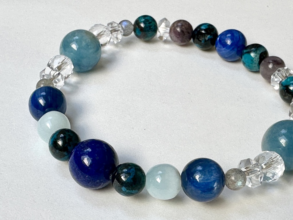 「 遠き青 」 ✯ ラピスラズリ クリソコラ ラリマー カイヤナイト ラブラドライト ヘマタイトインアクアマリン フローライト / 天然石ブレスレット パワーストーン 天然石アクセサリー