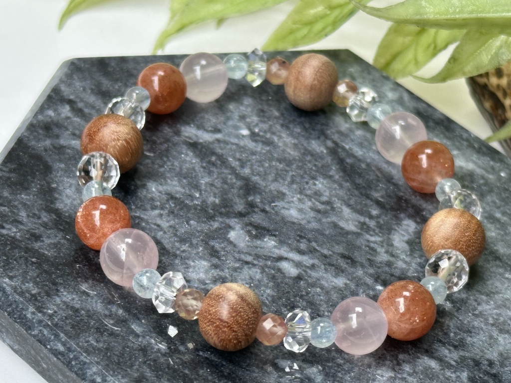 「 あたたかな春の日 」 ✯ 和桜 ローズクォーツ マイカサンストーン アンデシン アクアマリン/ 天然石ブレスレット パワーストーン 天然石アクセサリー