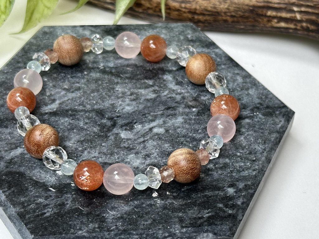「 あたたかな春の日 」 ✯ 和桜 ローズクォーツ マイカサンストーン アンデシン アクアマリン/ 天然石ブレスレット パワーストーン 天然石アクセサリー