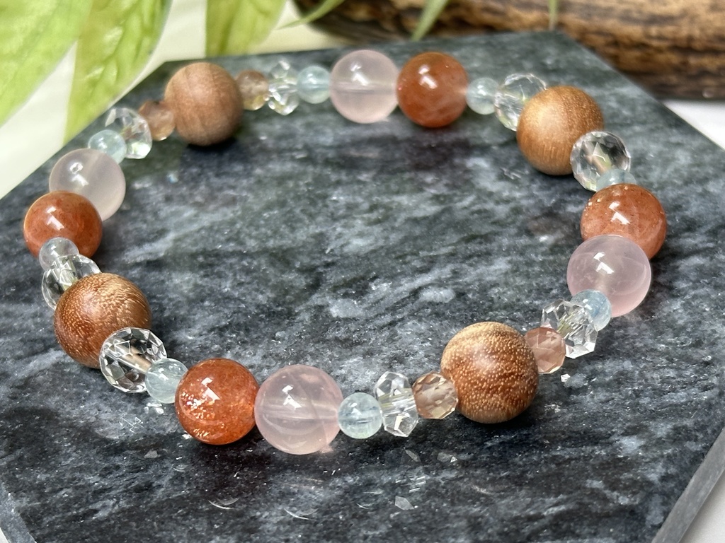 「 あたたかな春の日 」 ✯ 和桜 ローズクォーツ マイカサンストーン アンデシン アクアマリン/ 天然石ブレスレット パワーストーン 天然石アクセサリー