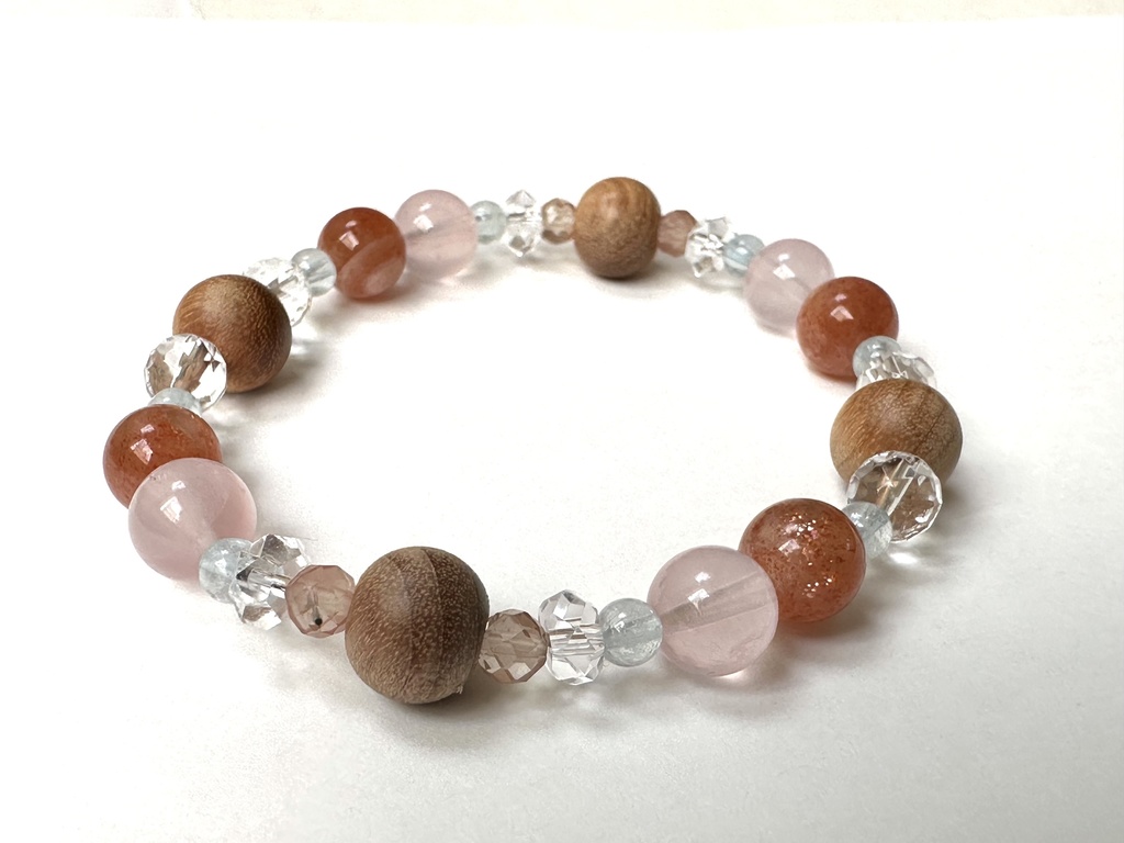 「 あたたかな春の日 」 ✯ 和桜 ローズクォーツ マイカサンストーン アンデシン アクアマリン/ 天然石ブレスレット パワーストーン 天然石アクセサリー