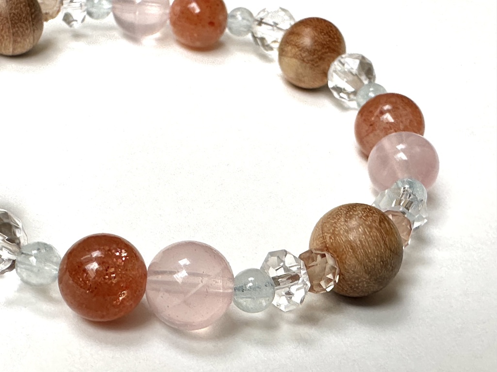 「 あたたかな春の日 」 ✯ 和桜 ローズクォーツ マイカサンストーン アンデシン アクアマリン/ 天然石ブレスレット パワーストーン 天然石アクセサリー
