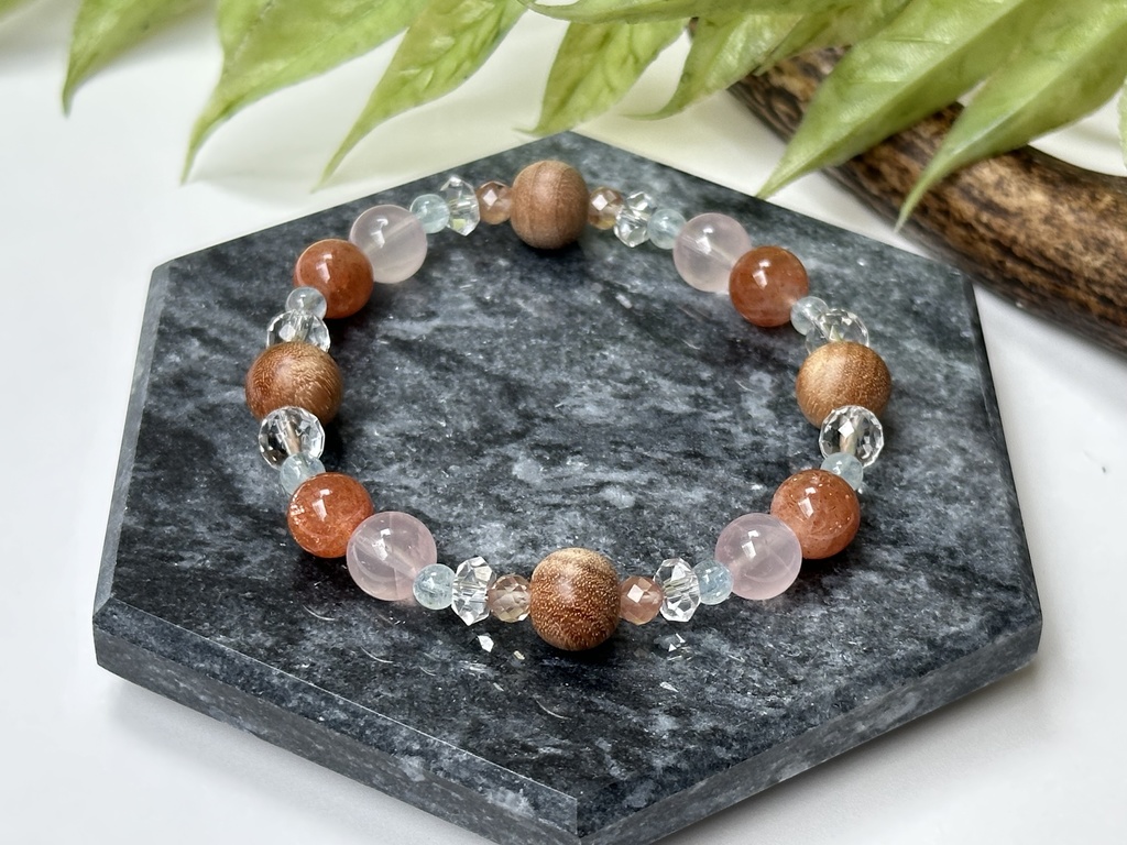 「 あたたかな春の日 」 ✯ 和桜 ローズクォーツ マイカサンストーン アンデシン アクアマリン/ 天然石ブレスレット パワーストーン 天然石アクセサリー