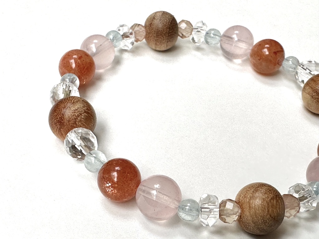 「 あたたかな春の日 」 ✯ 和桜 ローズクォーツ マイカサンストーン アンデシン アクアマリン/ 天然石ブレスレット パワーストーン 天然石アクセサリー