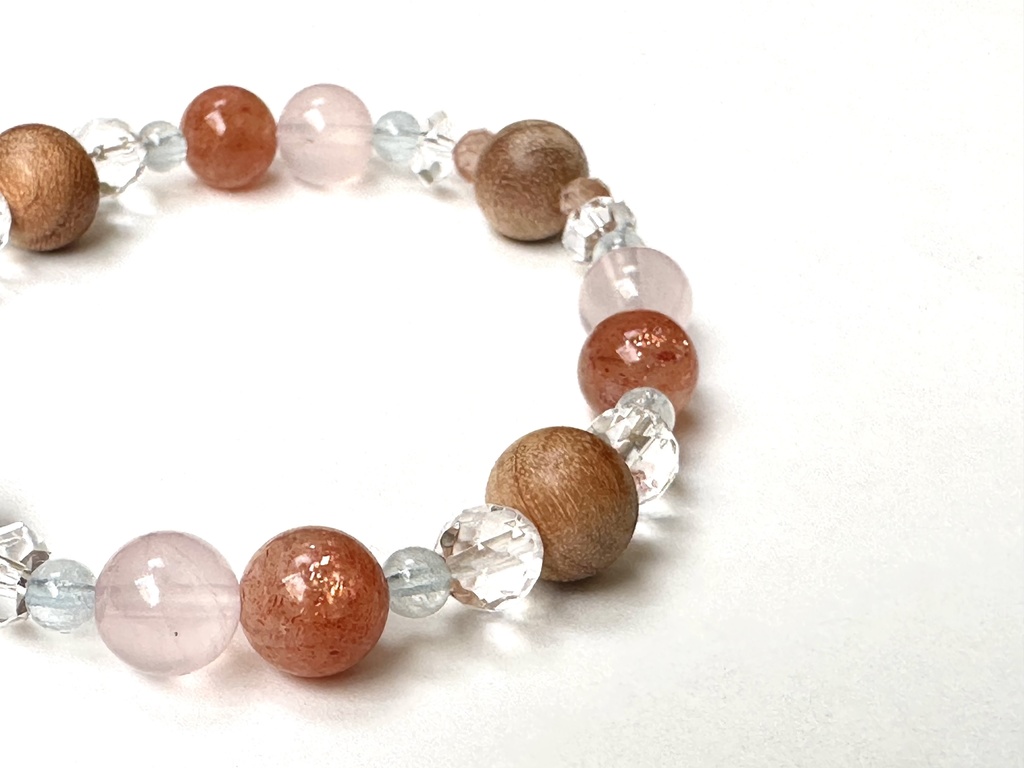 「 あたたかな春の日 」 ✯ 和桜 ローズクォーツ マイカサンストーン アンデシン アクアマリン/ 天然石ブレスレット パワーストーン 天然石アクセサリー
