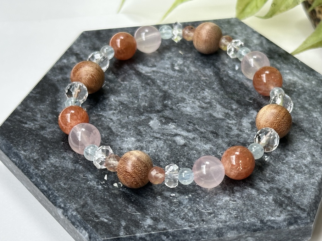 「 あたたかな春の日 」 ✯ 和桜 ローズクォーツ マイカサンストーン アンデシン アクアマリン/ 天然石ブレスレット パワーストーン 天然石アクセサリー