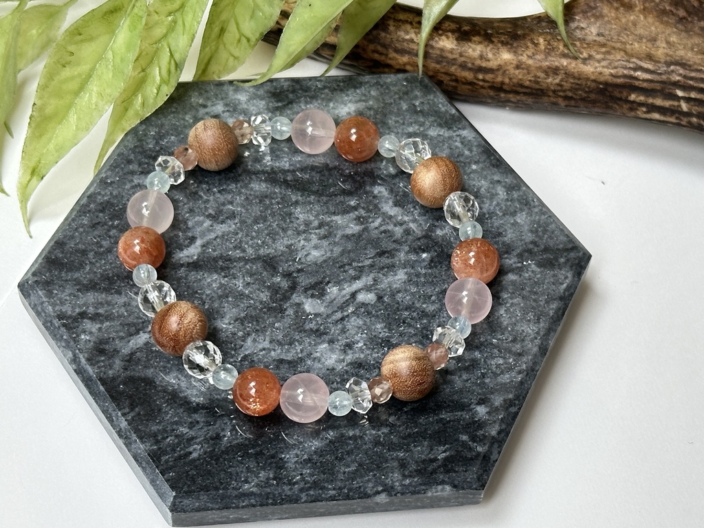 「 あたたかな春の日 」 ✯ 和桜 ローズクォーツ マイカサンストーン アンデシン アクアマリン/ 天然石ブレスレット パワーストーン 天然石アクセサリー