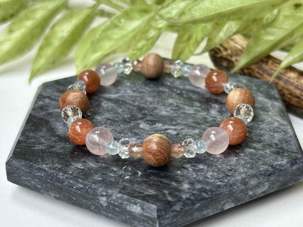 「 あたたかな春の日 」 ✯ 和桜 ローズクォーツ マイカサンストーン アンデシン アクアマリン/ 天然石ブレスレット パワーストーン 天然石アクセサリー