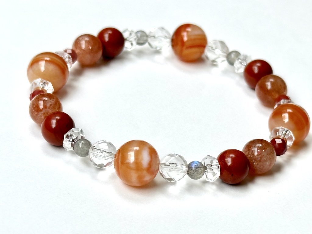 「 茜の羽 」 ✯ サードオニキス ラブラドライト レッドジャスパー マイカサンストーン アンデシン / 天然石ブレスレット パワーストーン 天然石アクセサリー