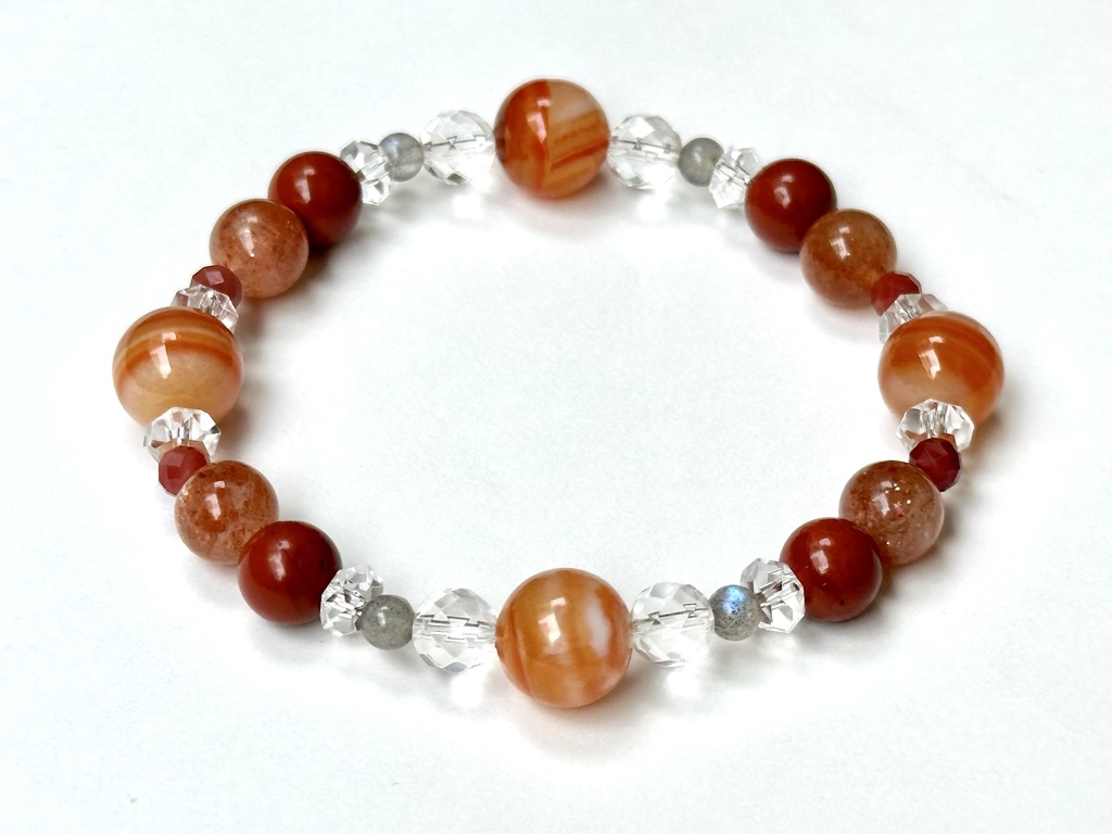 「 茜の羽 」 ✯ サードオニキス ラブラドライト レッドジャスパー マイカサンストーン アンデシン / 天然石ブレスレット パワーストーン 天然石アクセサリー