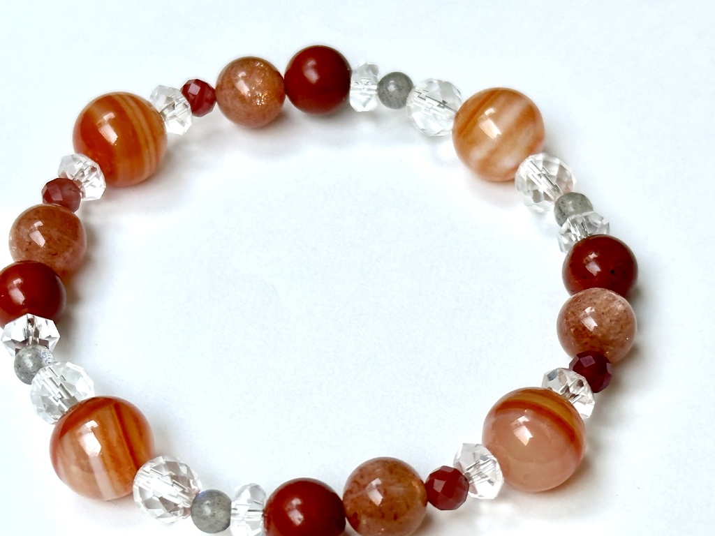 「 茜の羽 」 ✯ サードオニキス ラブラドライト レッドジャスパー マイカサンストーン アンデシン / 天然石ブレスレット パワーストーン 天然石アクセサリー