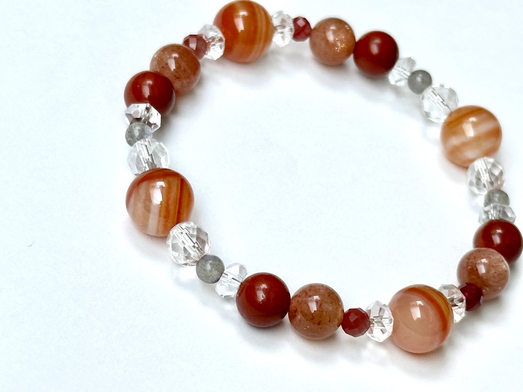 「 茜の羽 」 ✯ サードオニキス ラブラドライト レッドジャスパー マイカサンストーン アンデシン / 天然石ブレスレット パワーストーン 天然石アクセサリー