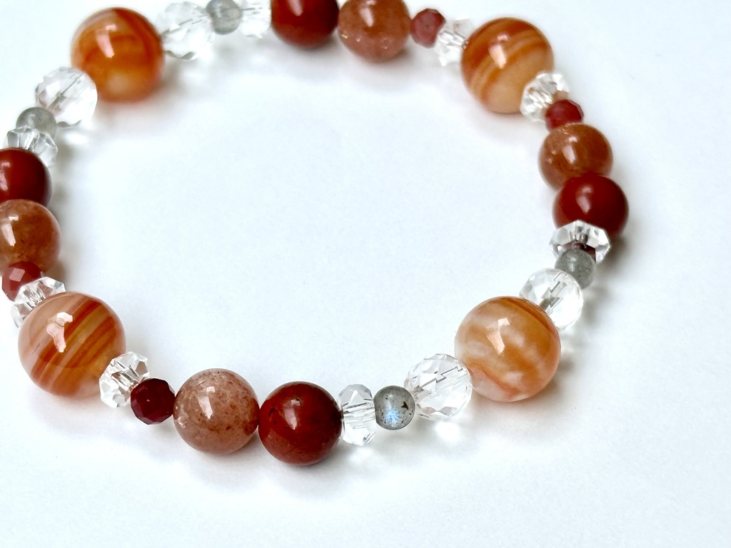 「 茜の羽 」 ✯ サードオニキス ラブラドライト レッドジャスパー マイカサンストーン アンデシン / 天然石ブレスレット パワーストーン 天然石アクセサリー