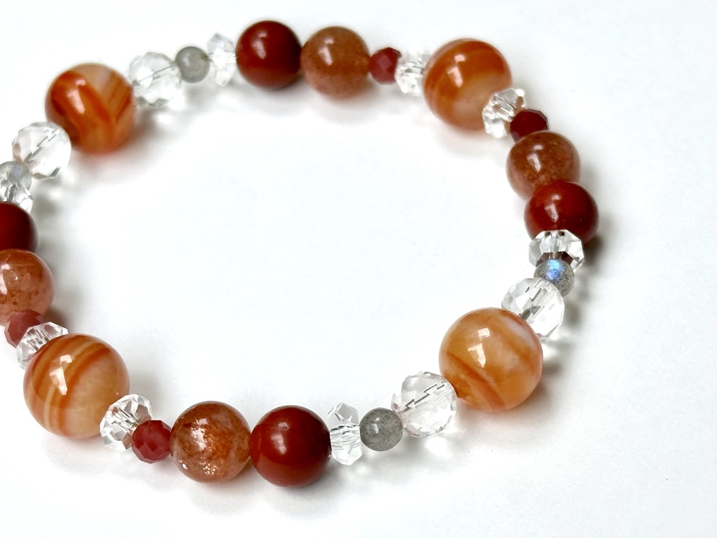 「 茜の羽 」 ✯ サードオニキス ラブラドライト レッドジャスパー マイカサンストーン アンデシン / 天然石ブレスレット パワーストーン 天然石アクセサリー