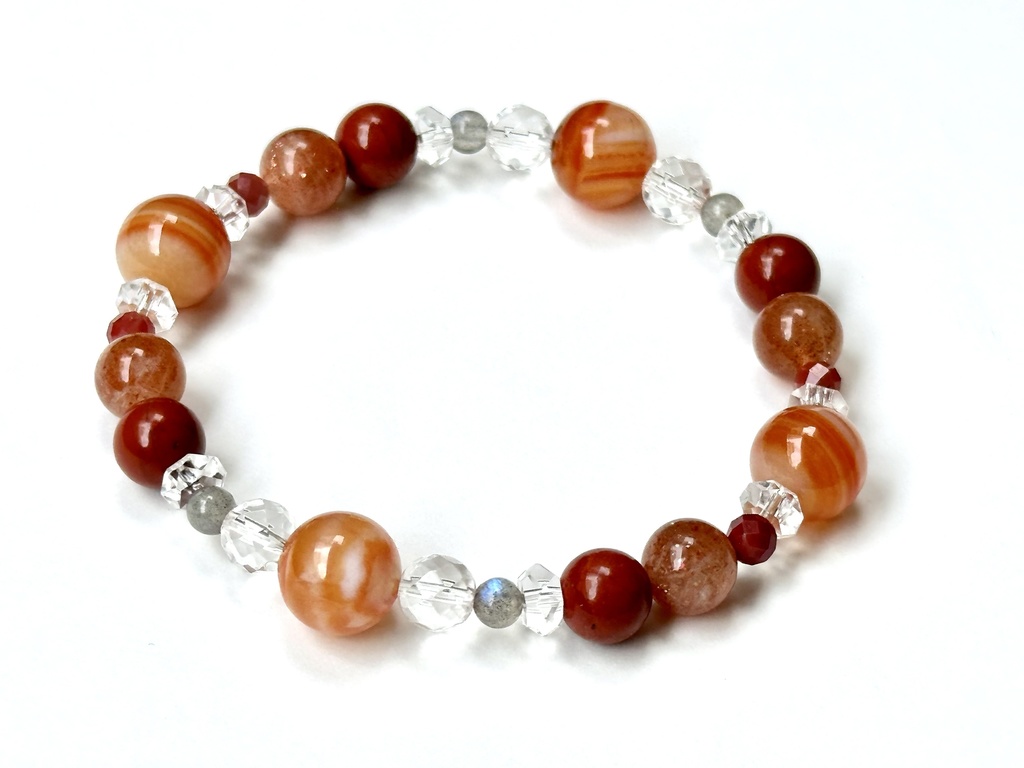 「 茜の羽 」 ✯ サードオニキス ラブラドライト レッドジャスパー マイカサンストーン アンデシン / 天然石ブレスレット パワーストーン 天然石アクセサリー