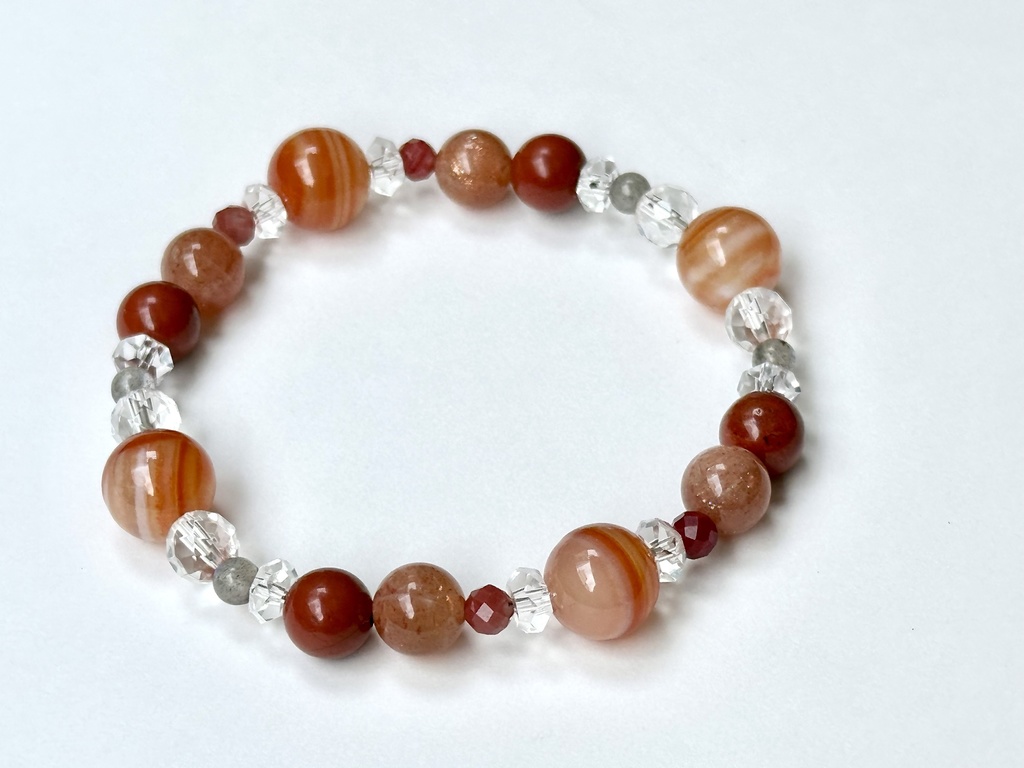 「 茜の羽 」 ✯ サードオニキス ラブラドライト レッドジャスパー マイカサンストーン アンデシン / 天然石ブレスレット パワーストーン 天然石アクセサリー