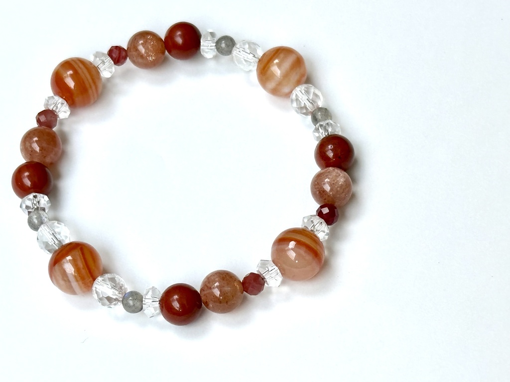 「 茜の羽 」 ✯ サードオニキス ラブラドライト レッドジャスパー マイカサンストーン アンデシン / 天然石ブレスレット パワーストーン 天然石アクセサリー