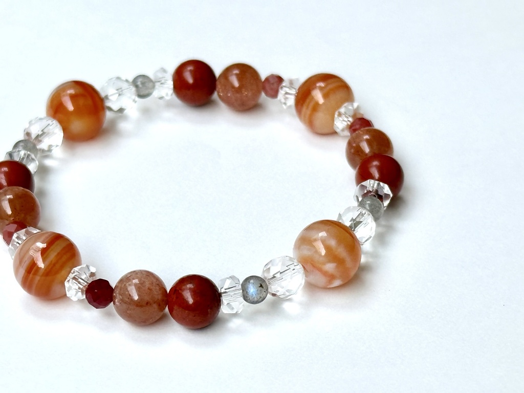 「 茜の羽 」 ✯ サードオニキス ラブラドライト レッドジャスパー マイカサンストーン アンデシン / 天然石ブレスレット パワーストーン 天然石アクセサリー