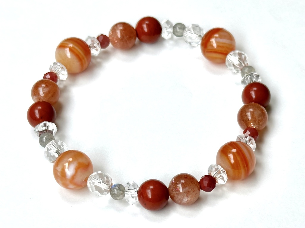 「 茜の羽 」 ✯ サードオニキス ラブラドライト レッドジャスパー マイカサンストーン アンデシン / 天然石ブレスレット パワーストーン 天然石アクセサリー