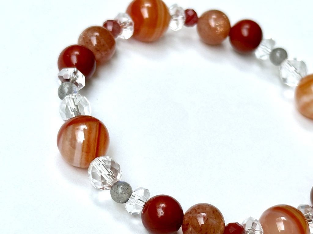 「 茜の羽 」 ✯ サードオニキス ラブラドライト レッドジャスパー マイカサンストーン アンデシン / 天然石ブレスレット パワーストーン 天然石アクセサリー