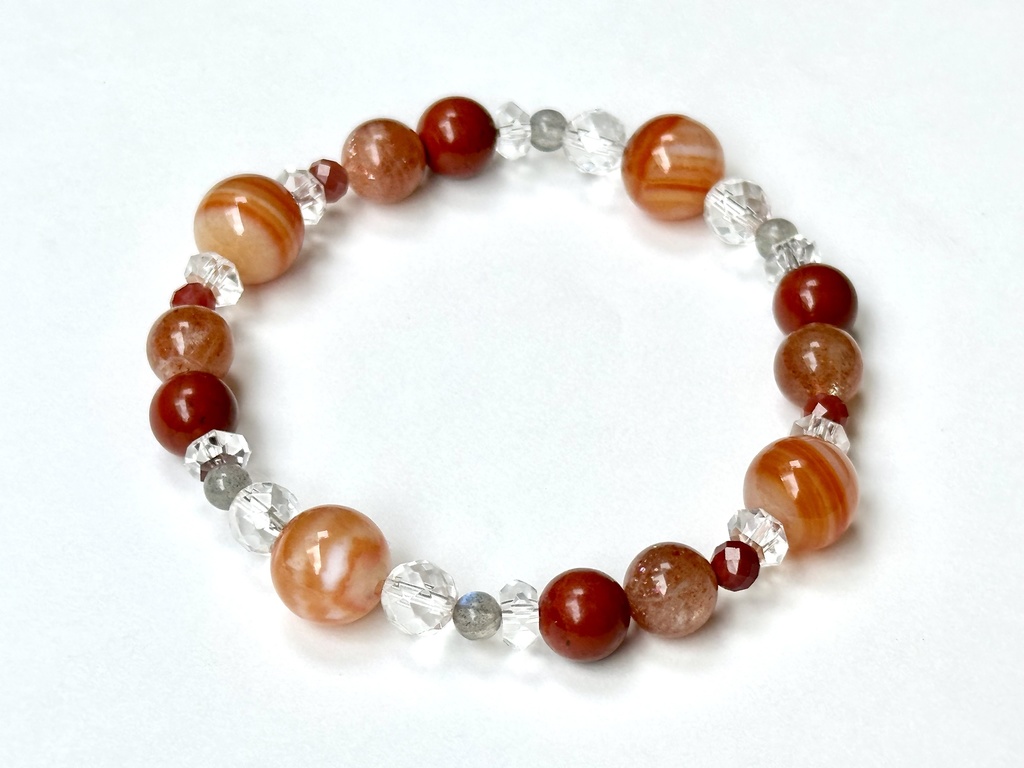 「 茜の羽 」 ✯ サードオニキス ラブラドライト レッドジャスパー マイカサンストーン アンデシン / 天然石ブレスレット パワーストーン 天然石アクセサリー