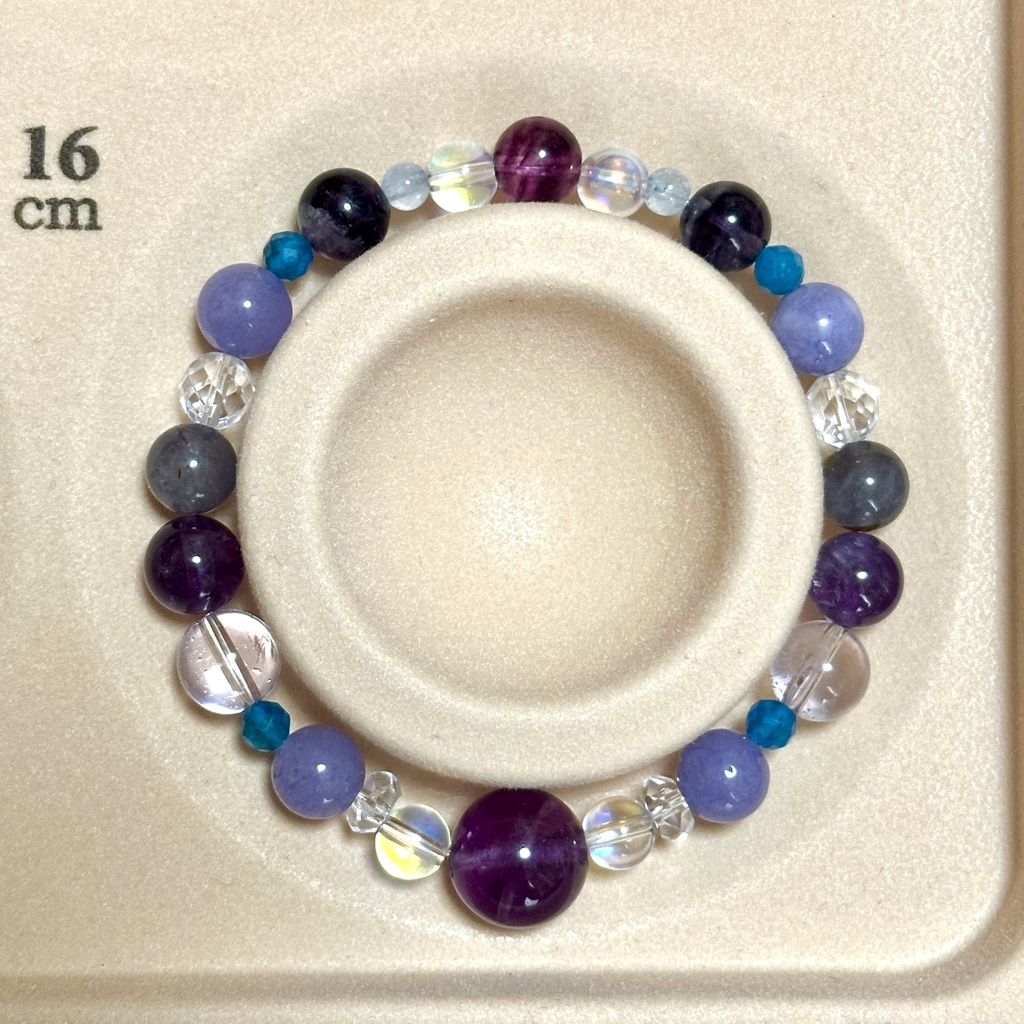 「 紫陽花-雨露と花びら- 」 ✯ パープルフローライト めのう アメジスト アパタイト アイオライトサンストーン etc/ 天然石ブレスレット パワーストーン 天然石アクセサリー