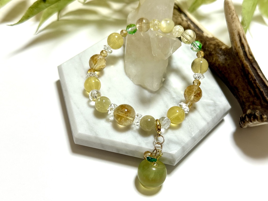 「 蜜りんご 」 ✯ シトリン ゴールデンマイカ イエローフローライト りんご etc/ 天然石ブレスレット パワーストーン 天然石アクセサリー