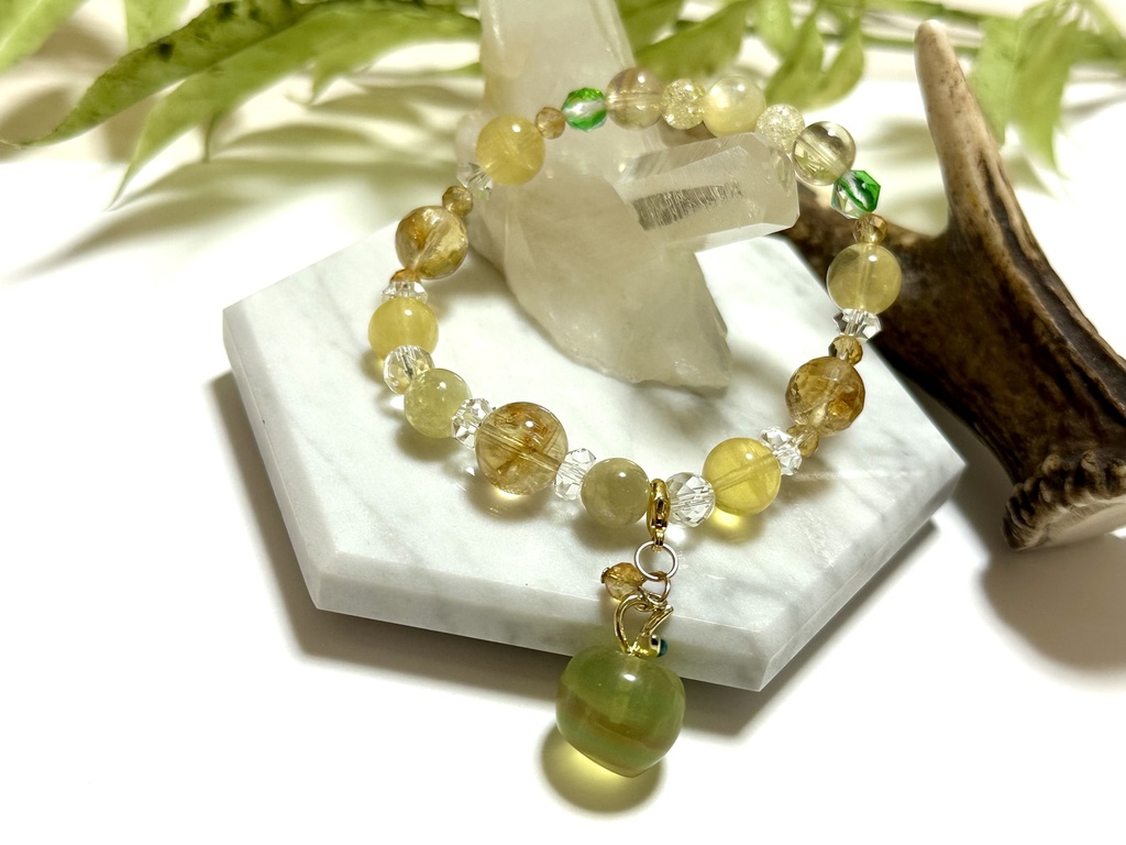 「 蜜りんご 」 ✯ シトリン ゴールデンマイカ イエローフローライト りんご etc/ 天然石ブレスレット パワーストーン 天然石アクセサリー