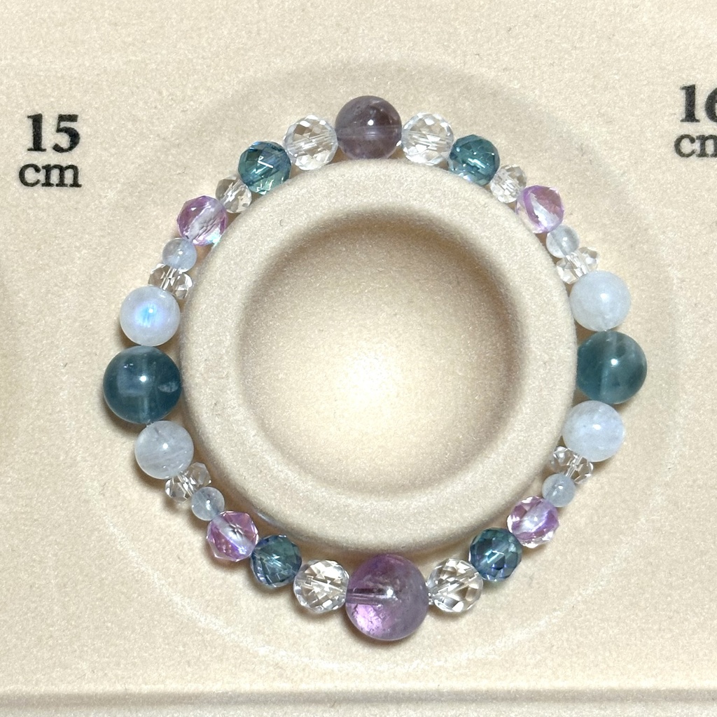 「 人魚姫の恋 」 ✯ アメジスト ムーンストーン ルナフラッシュ アクアオーラ フェザーインフローライトetc/ 天然石ブレスレット パワーストーン 天然石アクセサリー