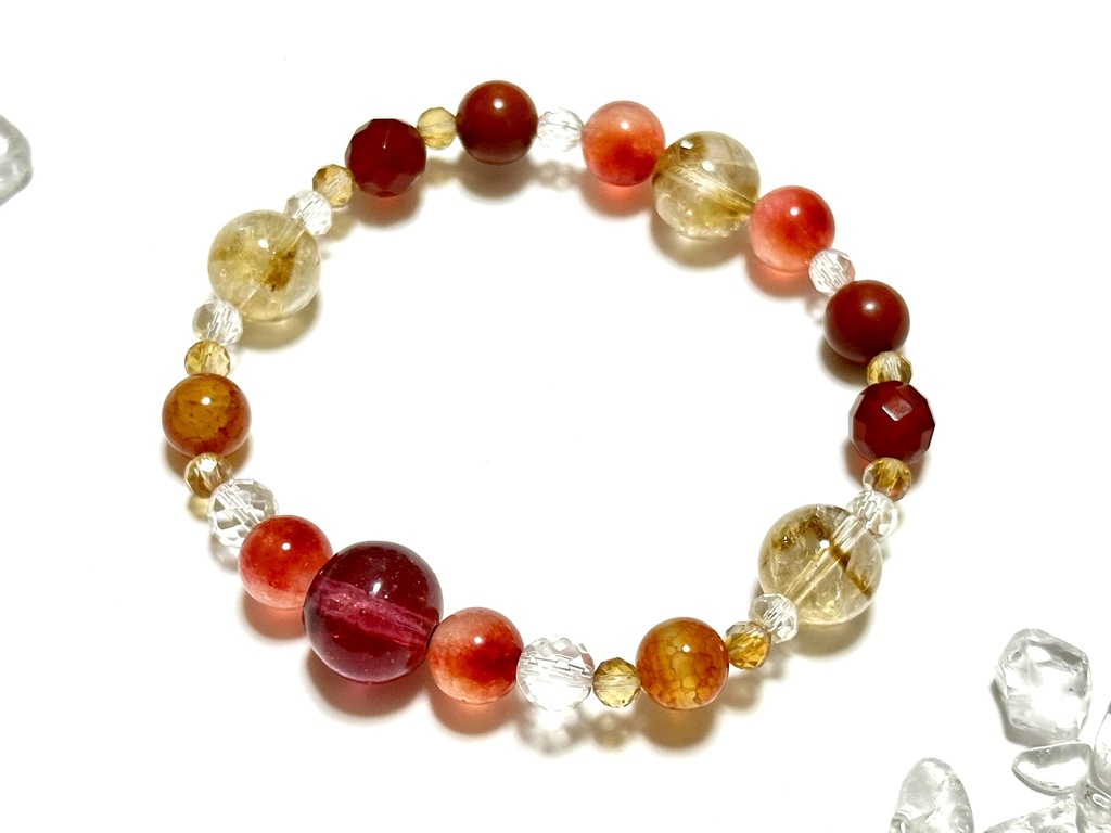 「 りんご飴 」 ✯ 星明かりオリジナルレジン玉 レッドキャンディジェイド シトリン ジャスパー レッドアゲートetc/ 天然石ブレスレット パワーストーン 天然石アクセサリー